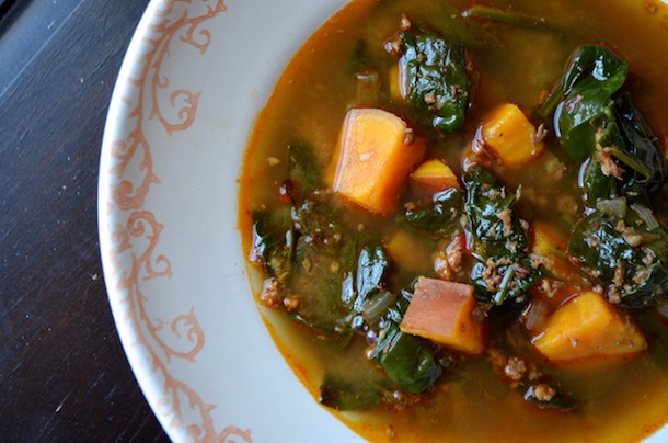 Sweet Potato, Spinach, and Mexican Chorizo Soup Recipe