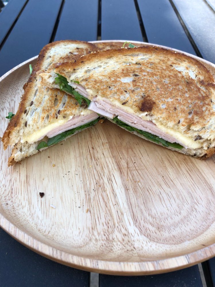 Grilled Turkey, Brie, and Apple Butter Sandwich with Arugula Recipe