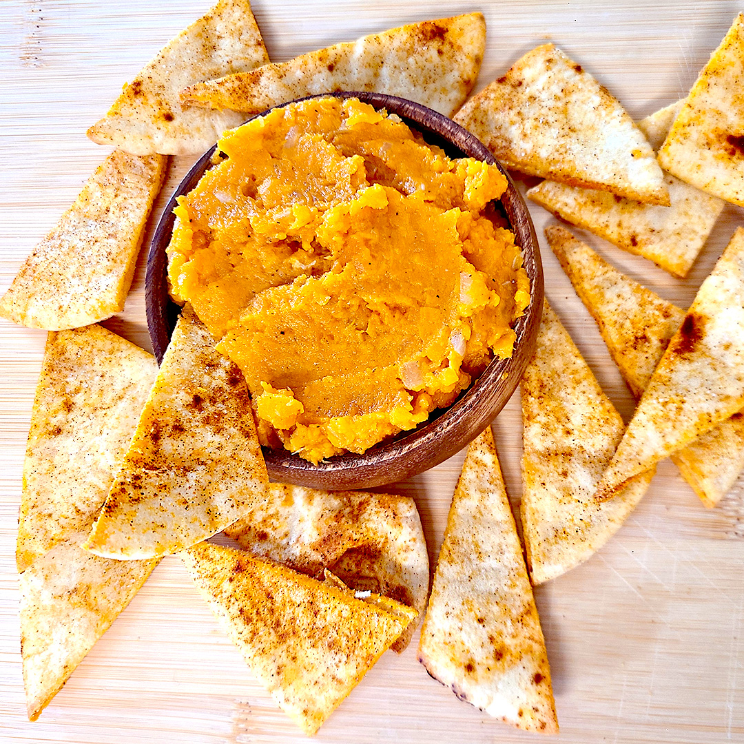 Healthy Sweet Potato Dip with Spiced Pita Chips Recipe
