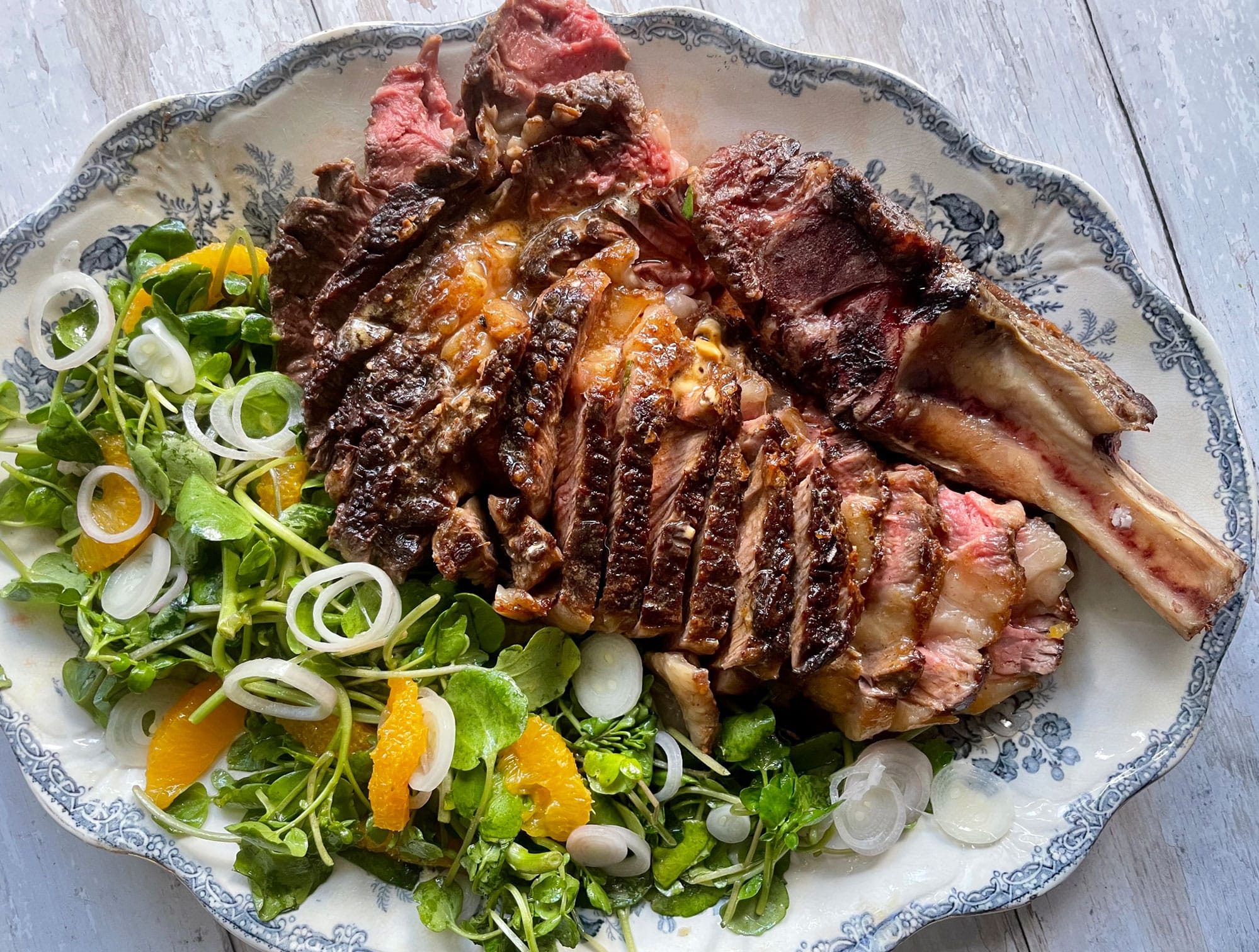 Cowboy Steak with Roasted Shallots and Watercress Salad Recipe